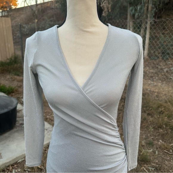 Elegant & Long Shimmering Silver Wrap Dress by KOUKLA - Picture 2 of 5